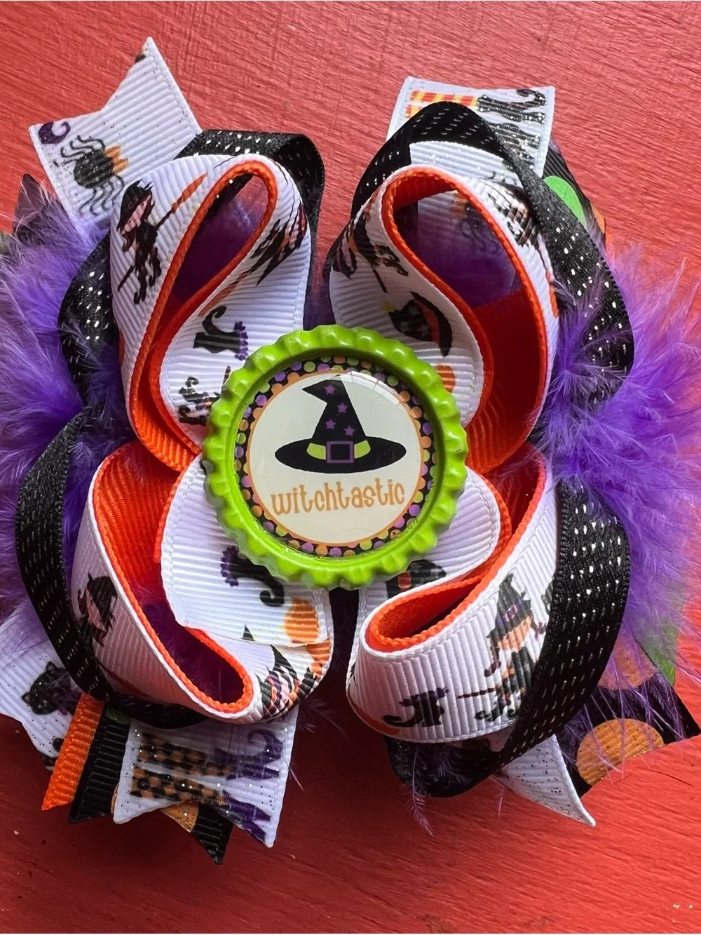 Witchtastic Purple & Orange Halloween Hair Bow - Kids Costume Accessory